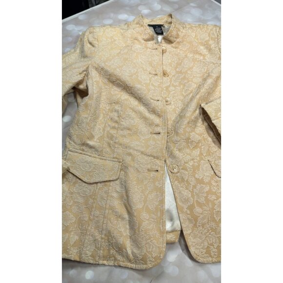 Vintage QVC Dialogue Womens Medium Tan Brocade Textured 2 Piece Shirt Jacket Set - Picture 3 of 15